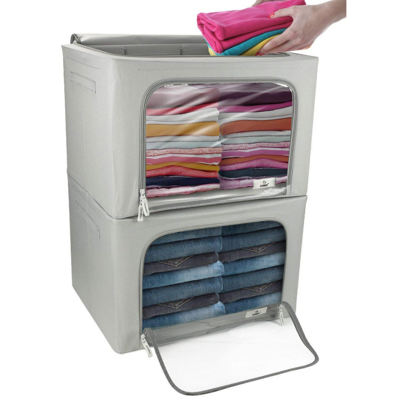 Sorbus Medium Storage Box Foldable with Window & Handles, 13.75" H x 19.75" W x 16" D, Gray