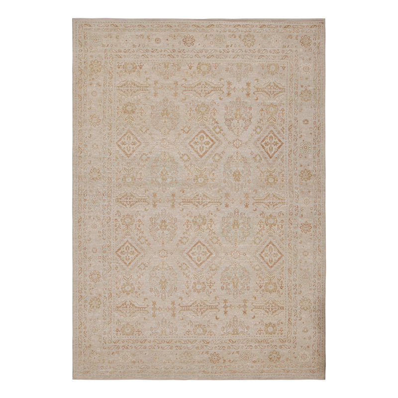 Rug & Kilim’S Oushak Rug In Gray And Beige With All Over Geometric Pattern, Rectangle 12' x 18'