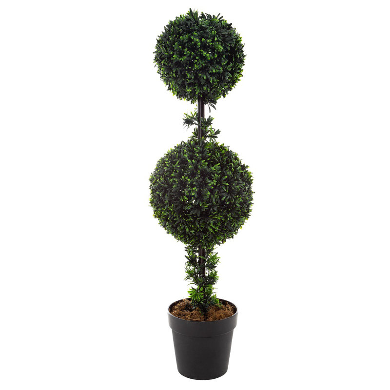 Pure Garden Artificial Topiary Tree - 36-Inch Double Ball Podocarpus Fake Plant - Realistic Indoor or Outdoor Potted Faux Plants for Home Decor