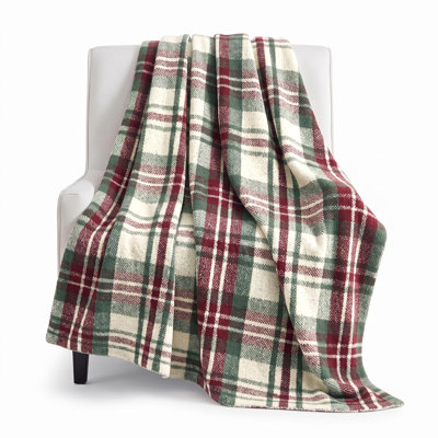 Soft Fluffy Knit Reversible Throw Blanket - Holiday Tartan, 50 x 60 in