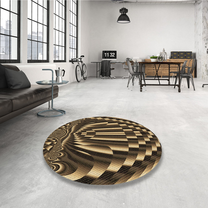 Tapis abstrait en laine beige / noir, Rond 3 pi