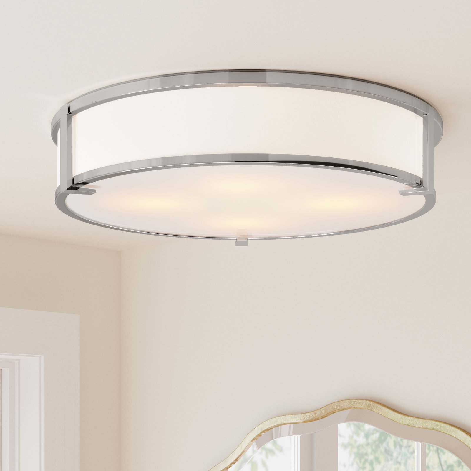 Romona 4 Light Glass Flush Mount, Chrome