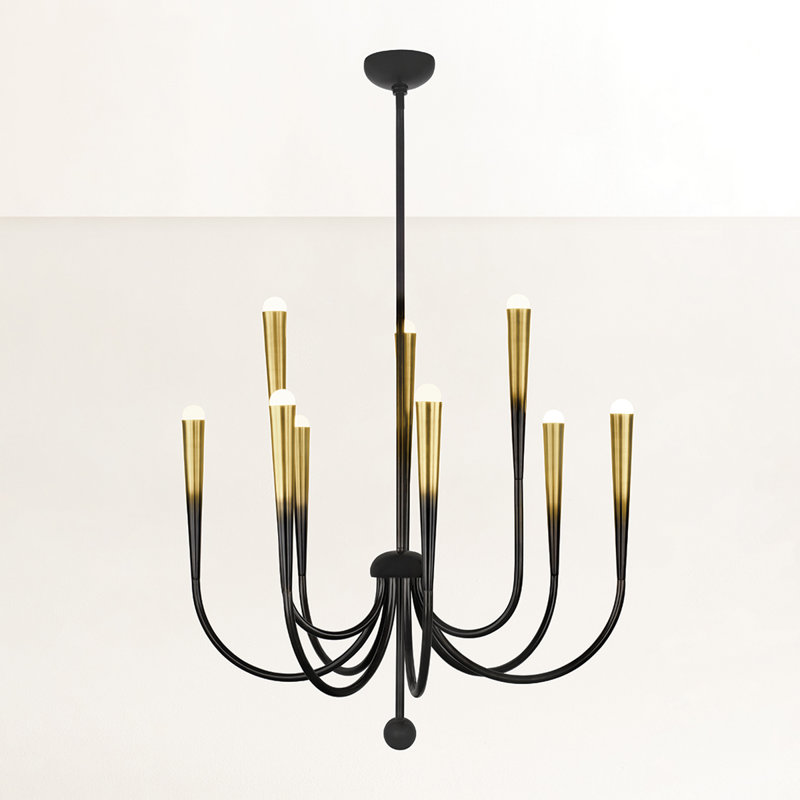 Lustre Adley en laiton dégradé par Cortney Bishop, H 39 po x l 39,75 po x P 39,75 po, 9 lumières