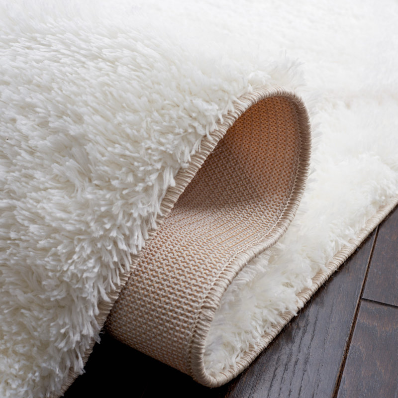 Gray and White Geometric Shag Runner Rug