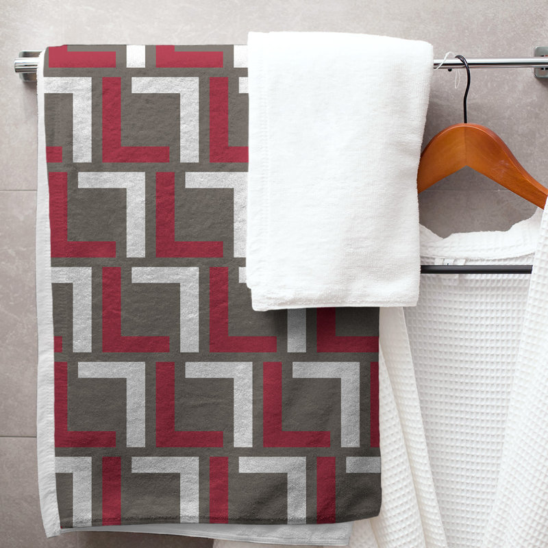 Bath Towel, Pewter/Red/White