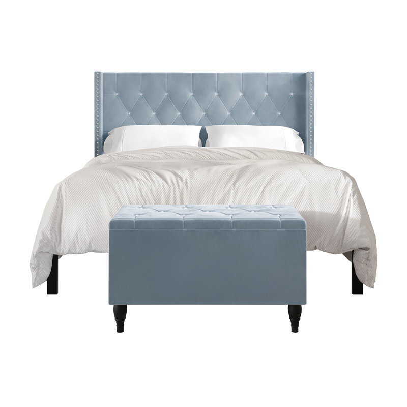 Falaq Solid Wood Piece Bedroom Set, Light Blue, Queen