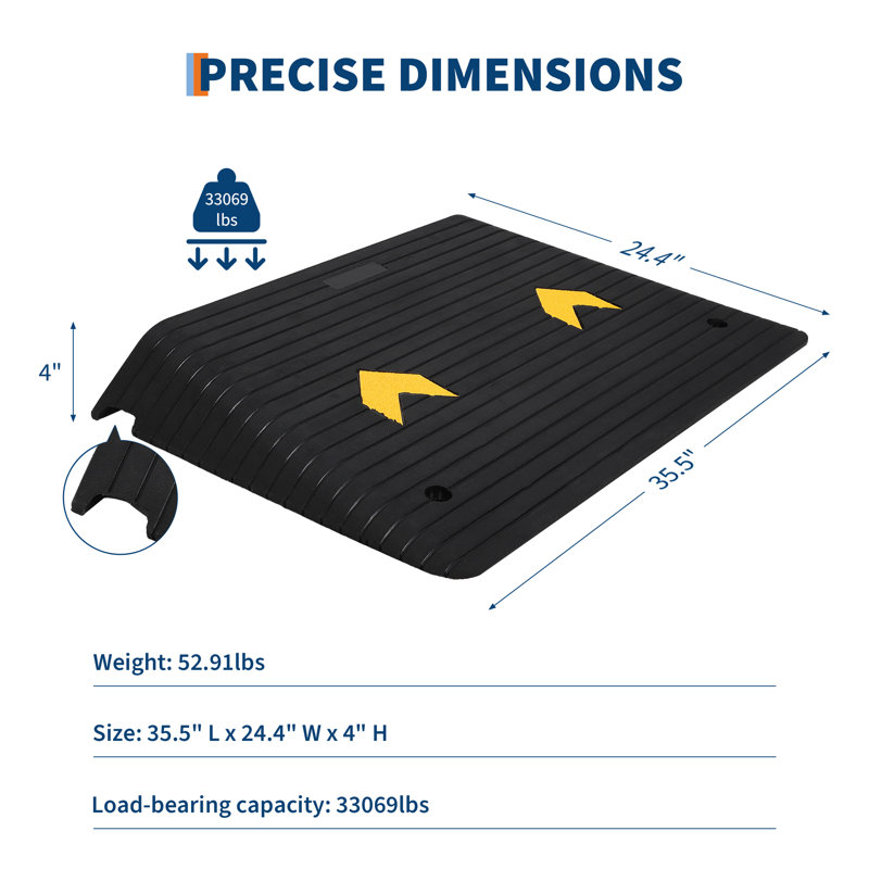 Rampe de seuil en caoutchouc de 10 cm de hauteur – Capacité de 15 tonnes – Rampe portable pour fauteuil roulant avec passe-câble, surface antidérapante toutes saisons pour portes, marches, voitures et animaux domestiques (90 cm x 61 cm)