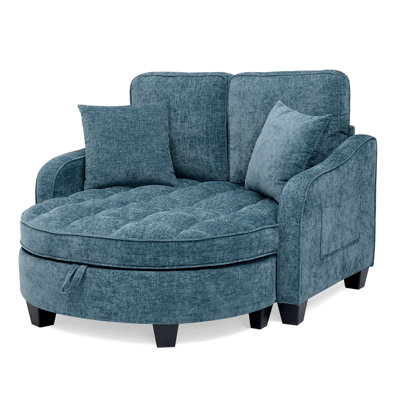 Two-seater sofa,double sofa chaise longue,with irregular armrests and backrests, footrest with storage space, comes with two small throw pillows, suitable for living room and bedroom