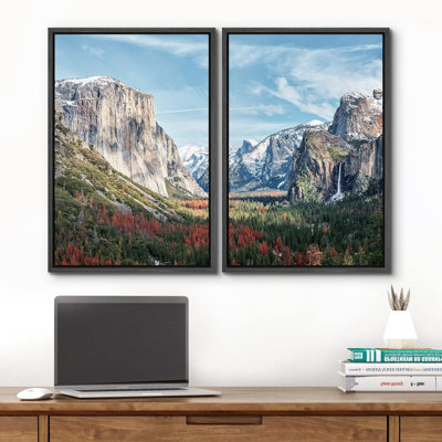 Mountain " Spring Summer Red Daisy Flower Mountain Valley Nature Landscape Photography Decor " 2 - Pieces