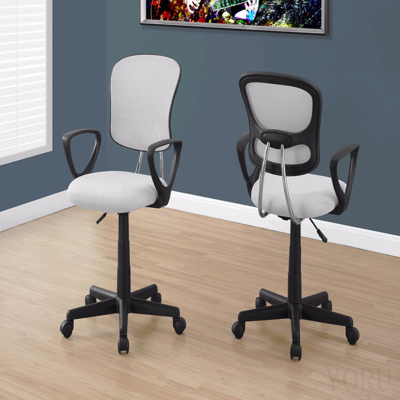 Office Chair, Adjustable Height, Swivel, Ergonomic, Armrests, Computer Desk, Work, Juvenile, White Mesh, Black Metal, Contemporary, Modern