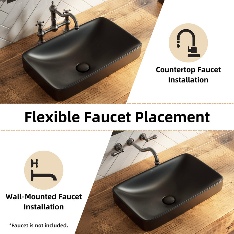Lavabo de salle de bain semi-encastré rectangulaire en céramique avec drain 19 po x 12 po Los Flexi