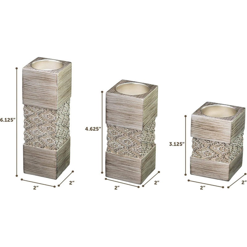 Silver Geometric Patterned Tealight Candle Holder Set