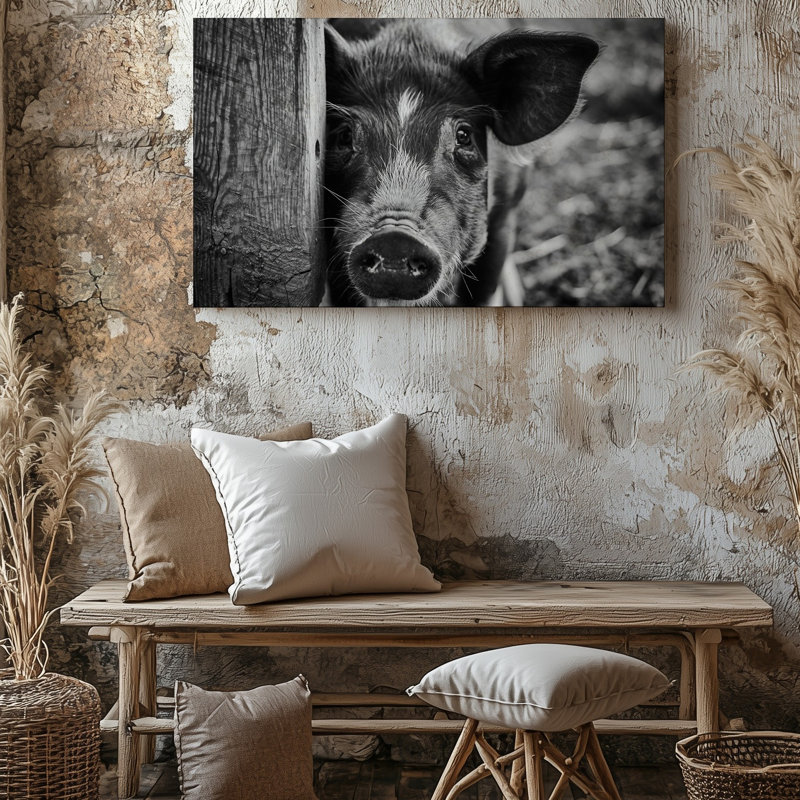 "Toile d'un gros plan d'un cochon curieux", H 9 po x l 12 po
