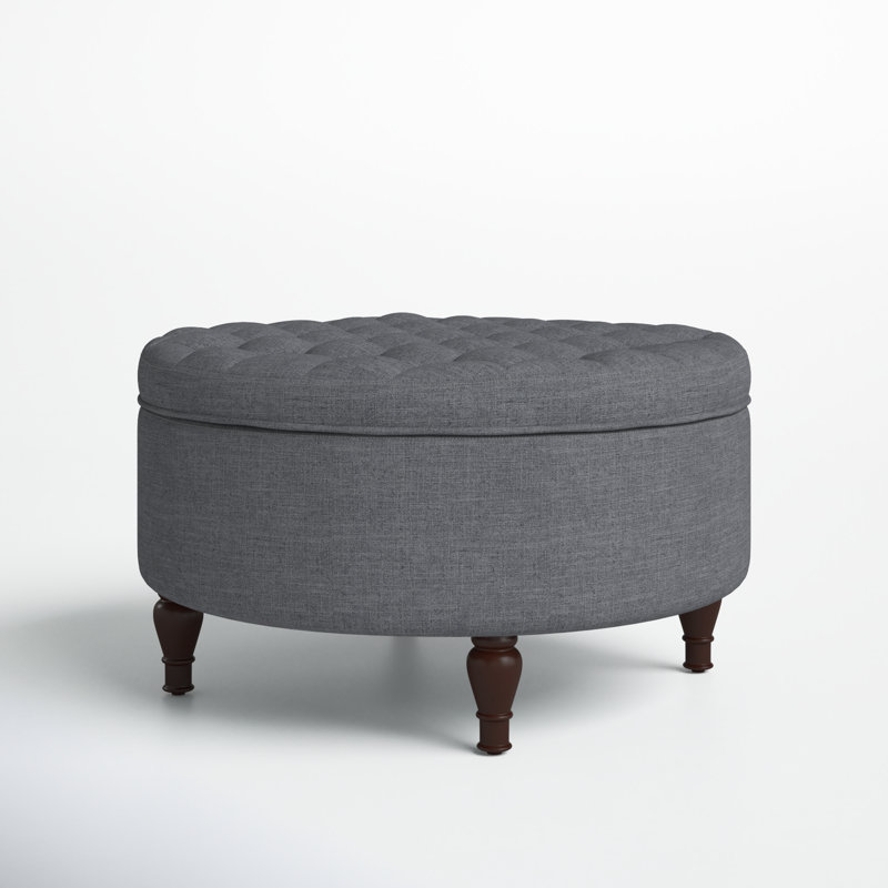 Repose-pieds rond avec rangement capitonné 32 "Ahan, gris