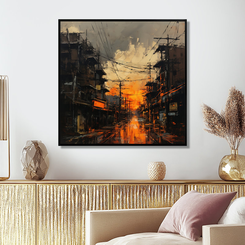 Décoration murale Stoneham - City Buildings, Toile avec cadre flottant noir, H 36 po x l 36 po x P 1,5 po