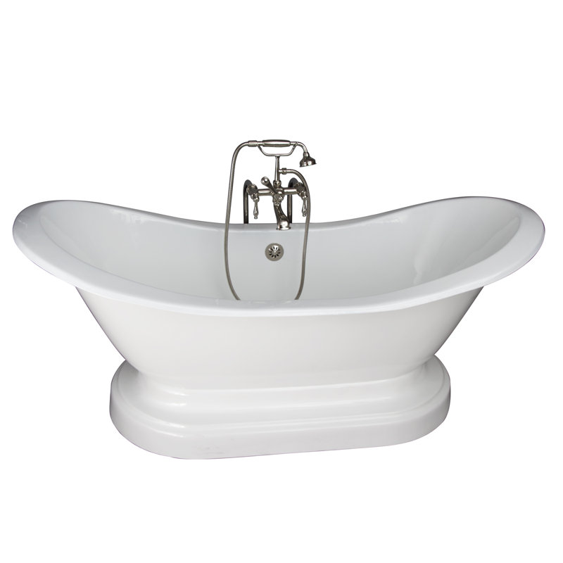 72'' x 30'' Freestanding Soaking Cast Iron Bathtub, Polished Nickel