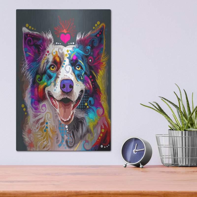 Art mural en métal Winston Porter «Happy Border» par Dean Russo, H 16 po x l 12 po