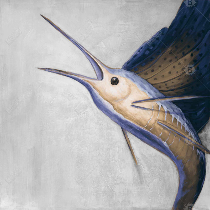 Gold swordfish - 16"x16" Outdoors Throw pillow - Spun poly - Print on demand, 16"H x 16"W
