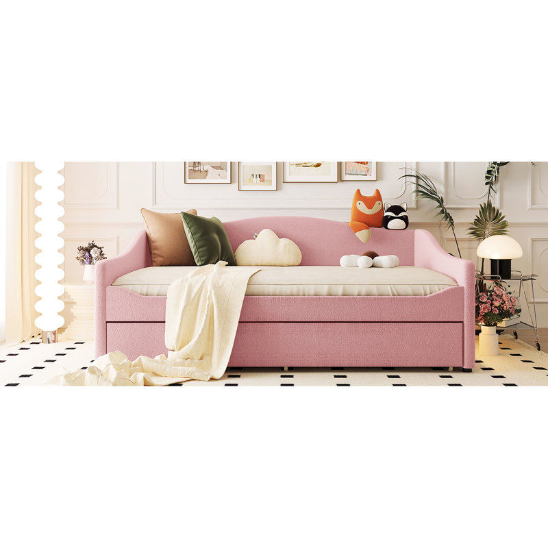 Fleece Daybed, Pink With And Sliding Trundle - Space Saving Solution Daybed Trundle, Comfortable Attractive, Full, Pink