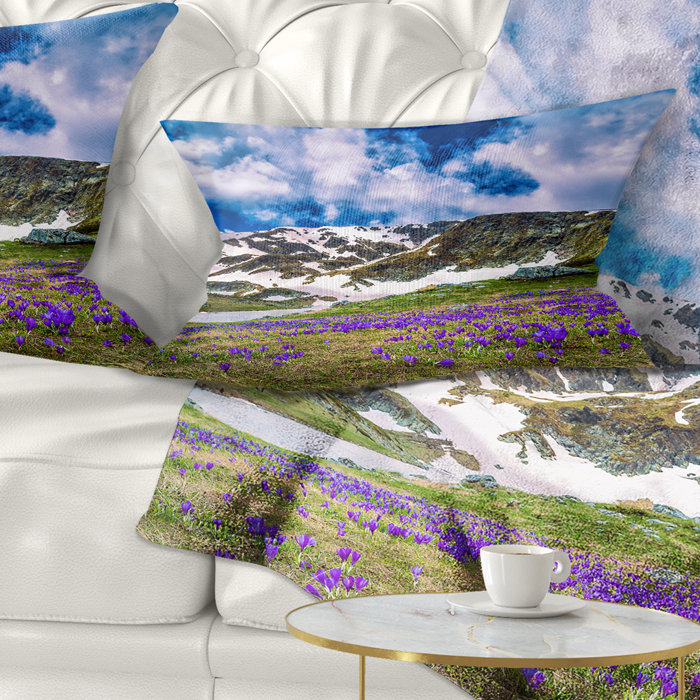Coussin imprimé crocus floral, 12 po x 20 po, Coussin lombaire