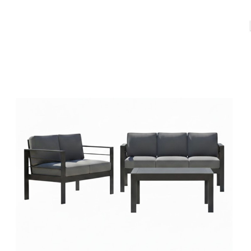3-Piece Modern Aluminum Patio Conversation Set, Dark Gray Cushion/Dark Gray Frame