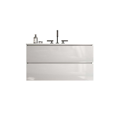 Grand meuble-lavabo mural avec lavabo en céramique avec trois trous de robinet, lavabo une pièce sans drain, pré-assemblé