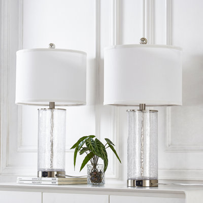 Ensemble de lampes de table en métal et verre 23,25 "Quinita Modern Glam MCM (avec USB) - Funky Modern