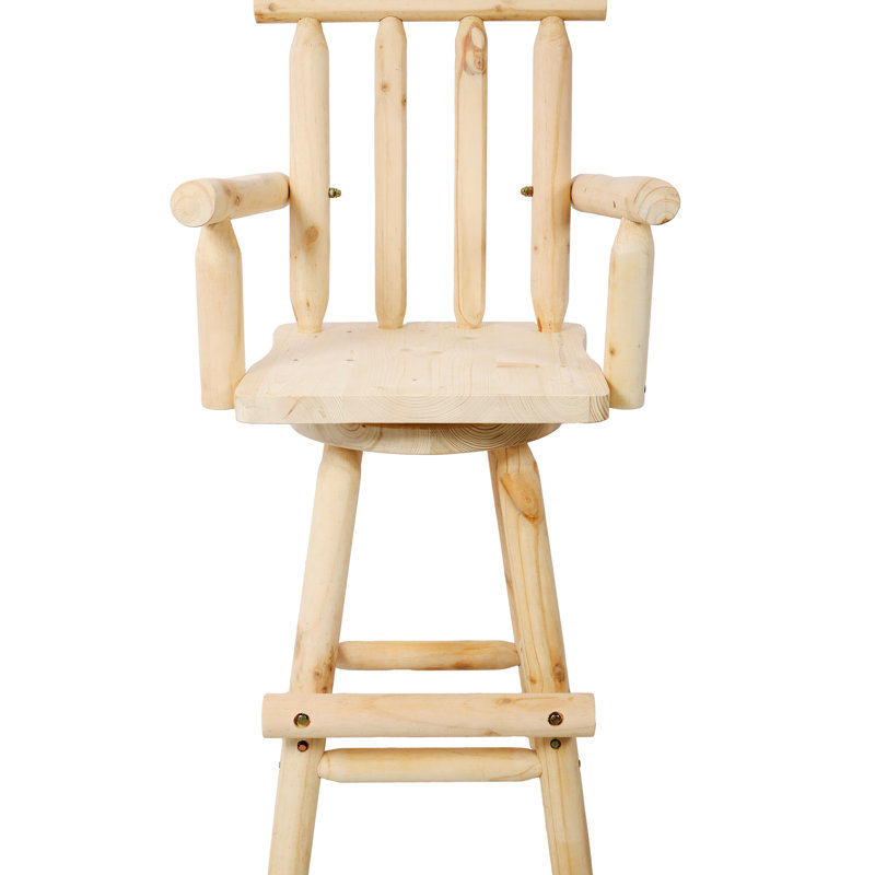 Tabouret de pub rustique avec pivot à 360 °, bois de sapin, brun, accoudoirs et repose-pieds pour une expérience relaxante et agréable
