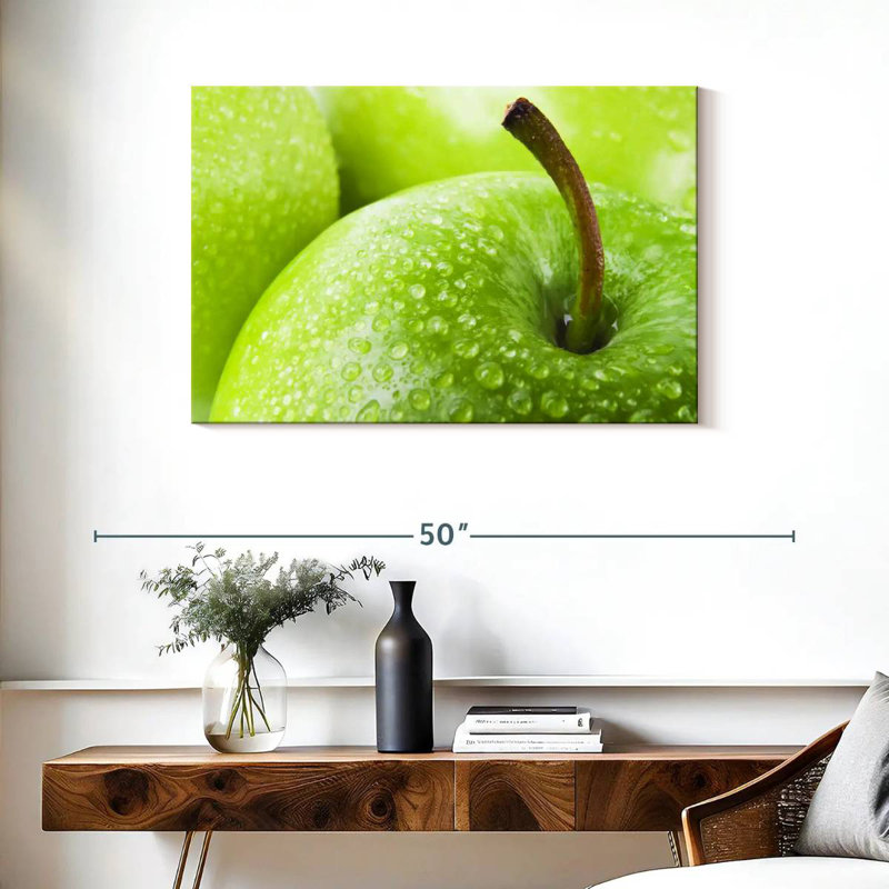 Yarlin Droplets On Green Apples, 24" H x 36" W