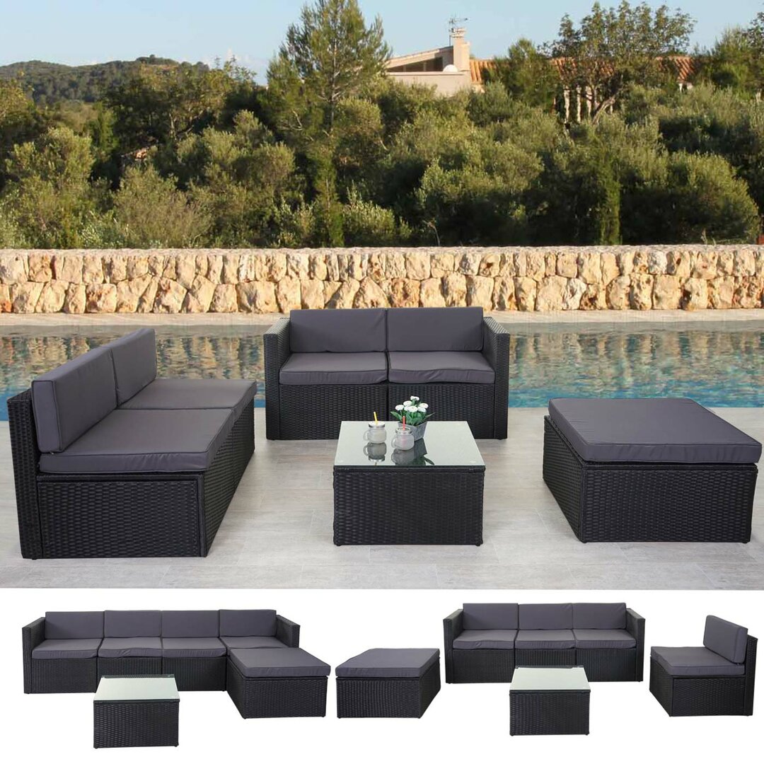 5-Sitzer Lounge-Set Marci aus Polyrattan mit Polster