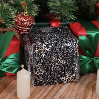 Christmas Snowflake Silver Table Runner 11 Inch x 49 Feet Sparkly Silver Foil Glitter Metallic Mesh Runners Dining Table Decorations for Seasonal Winter Xmas Festival Holiday Home Party