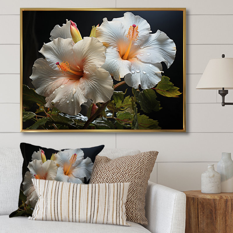 Hibiscus Field - Floral Canvas Prints, Cadre flottant doré, H 34 po x l 44 po x P 1,5 po