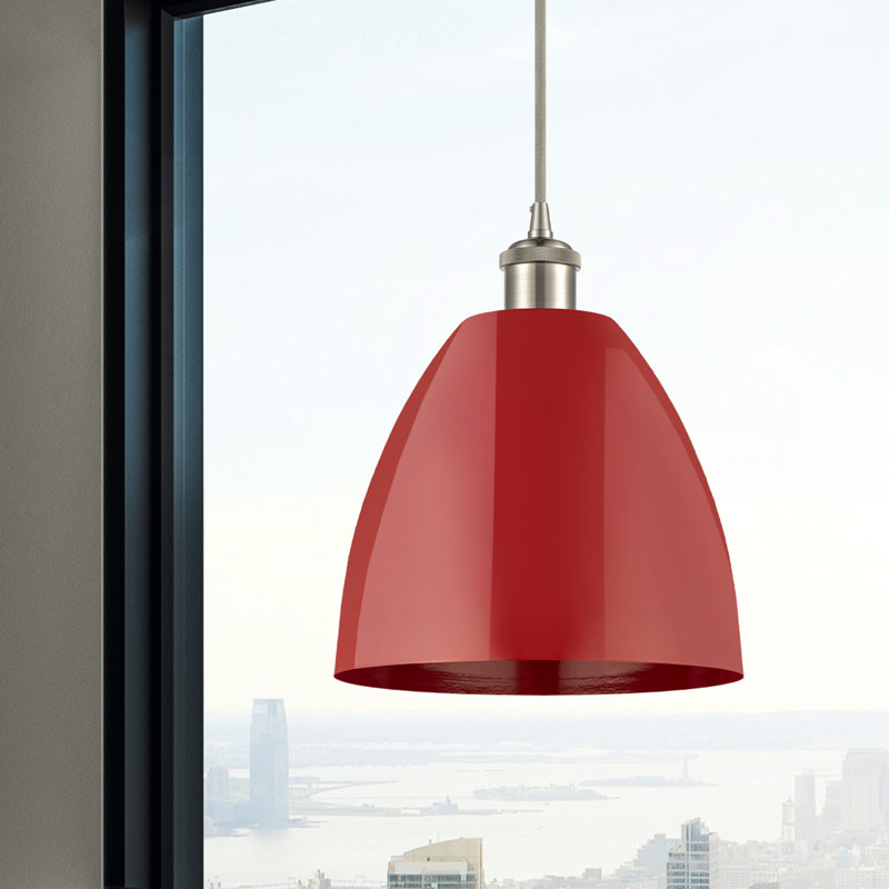 Luminaire suspendu conique 1 lumière, H 12,88 po x l 9 po x P 9 po, Rouge, Nickel satiné brossé