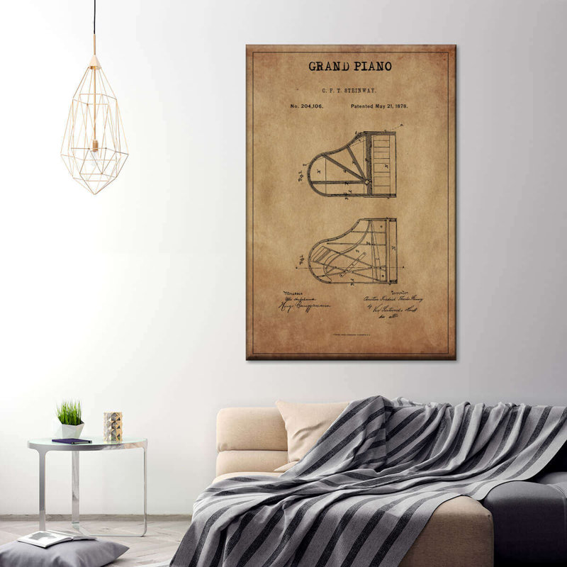 Grand Piano verni - reproduction sur toile tendue, H 48 po x l 32 po x P 1,25 po