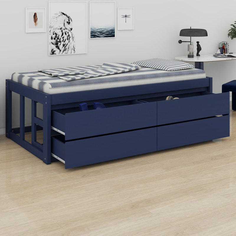 Lit capitaine avec tiroirs de rangement et cadre renforcé pour des chambres bien organisées, Lit simple, Navy Blue