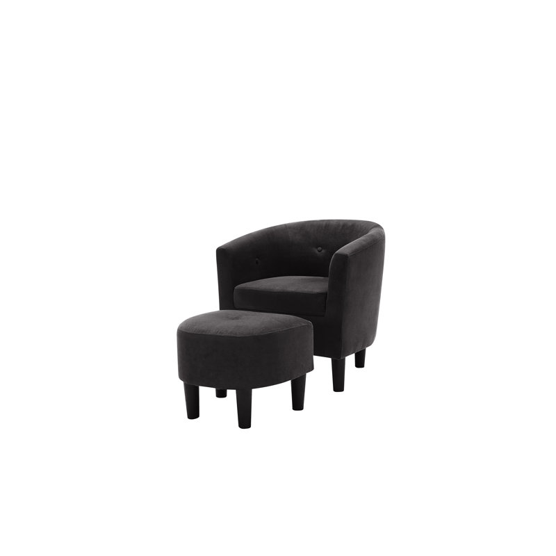Daugirdas Upholstered Barrel Chair with Ottoman, Charcoal Polyester Blend