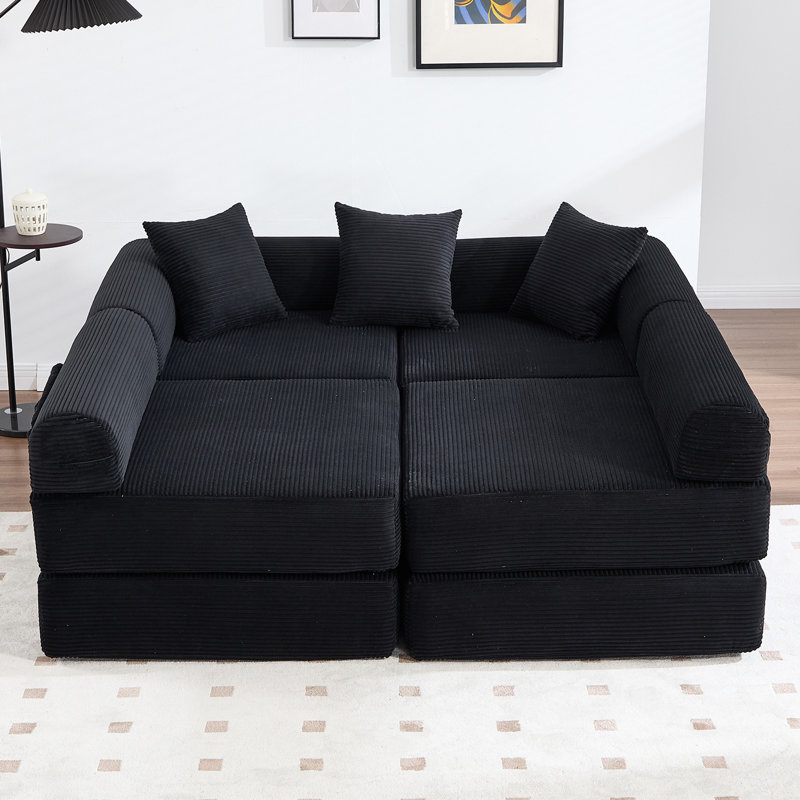 Canapé modulaire surdimensionné Boneless 8-en-1, velours côtelé, canapé modulaire en forme de L, sans assemblage., Noir