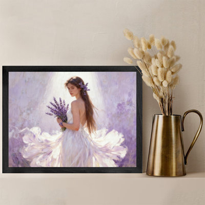 Black Framed Vintage Elegant woman holding lavender bouquet Wall Art Impressionist lyrical countryside Style Framed Prints