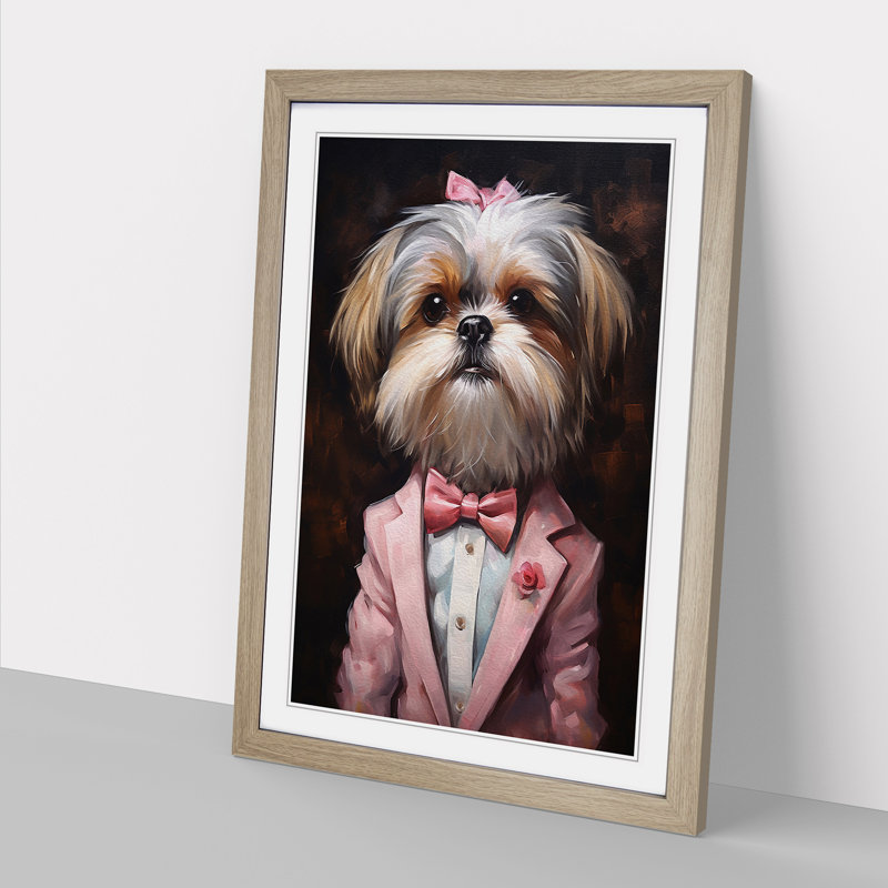 Shih Tzu In A Suit Painting No.3 - Single Picture Frame Print on Wood, Oak Framed, 34cm H x 25cm W x 2cm D