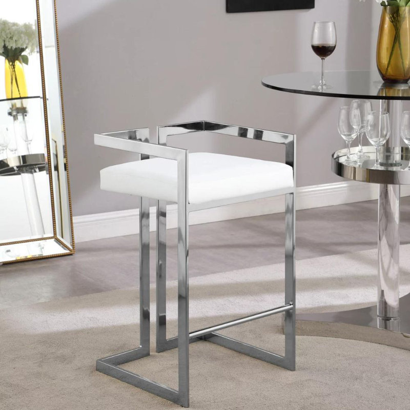 Upholstered Counter Stool with Metal Frame, Silver