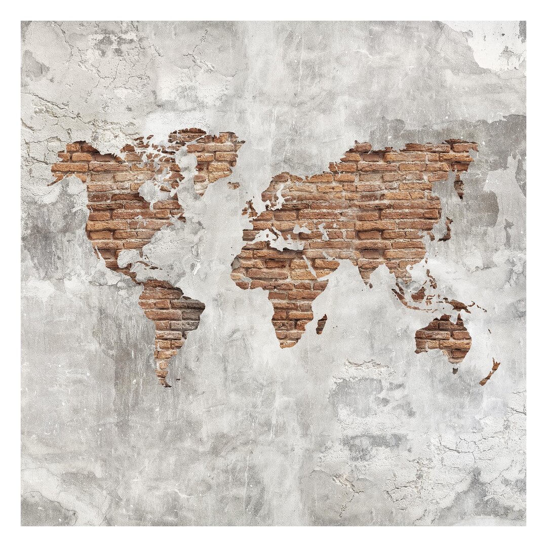 Strukturierte Fototapete Shabby Concrete Brick World Map 2,4 m x 240 cm