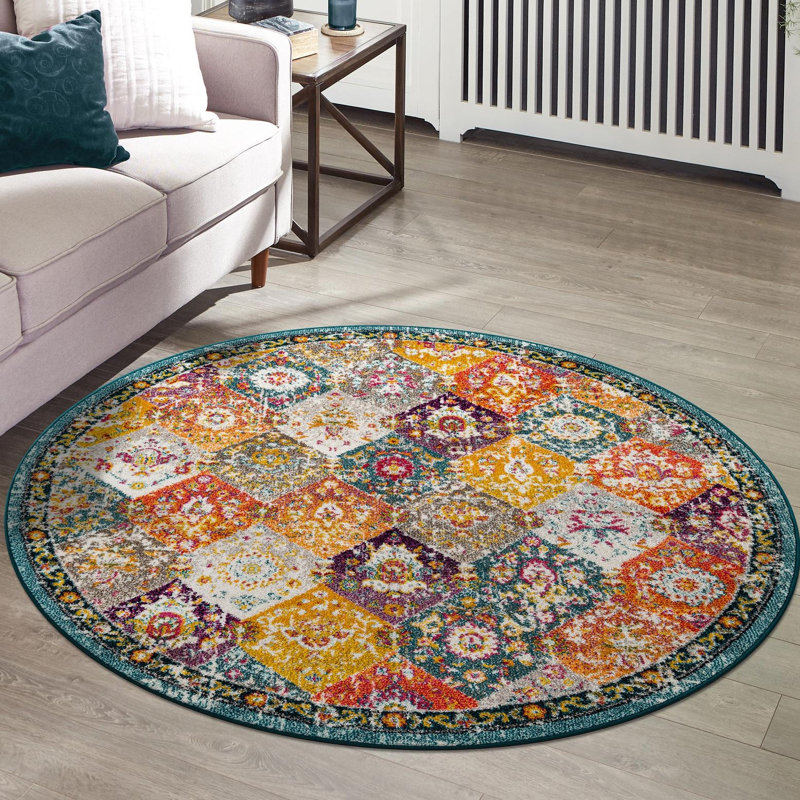 Galyean Abstract Multi Color Area Rug, Round 4'1"