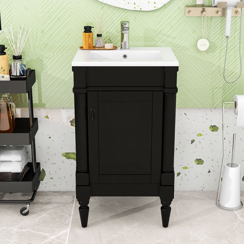 Meuble-lavabo de 18 pouces avec lavabo peu encombrant - élégant, Noir