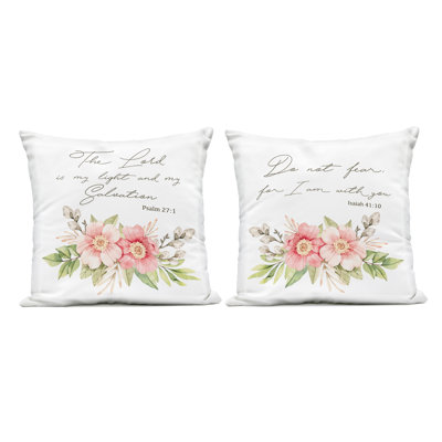 Ensemble de coussins d'extérieur imprimés 2 pièces Uplifting Faith Proverbs with Blooms, design par Marcus Prime