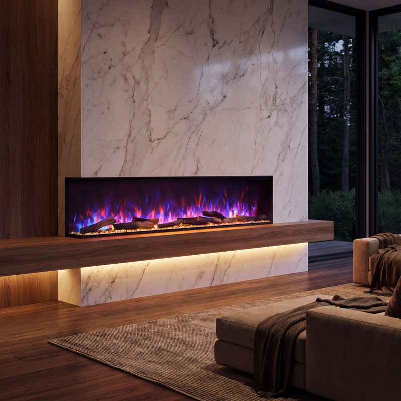 Wrought Studio Black Recessed Wall Mounted Electric Fireplace with BTU 5100, 19.67" H x 88" W x 8.76" D