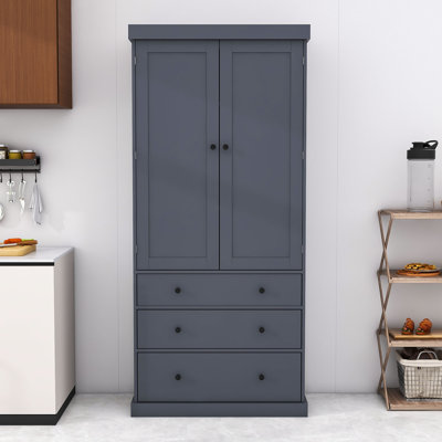 Garde-manger Natalene, armoire haute autoportante avec 3 tiroirs et tablettes réglables
