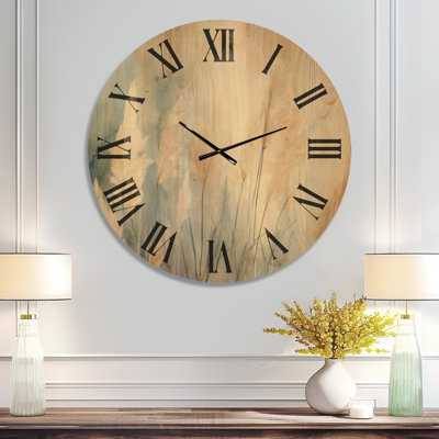 Oversized Zen Silent Wood Wall Clock – Blue Pampas Calm