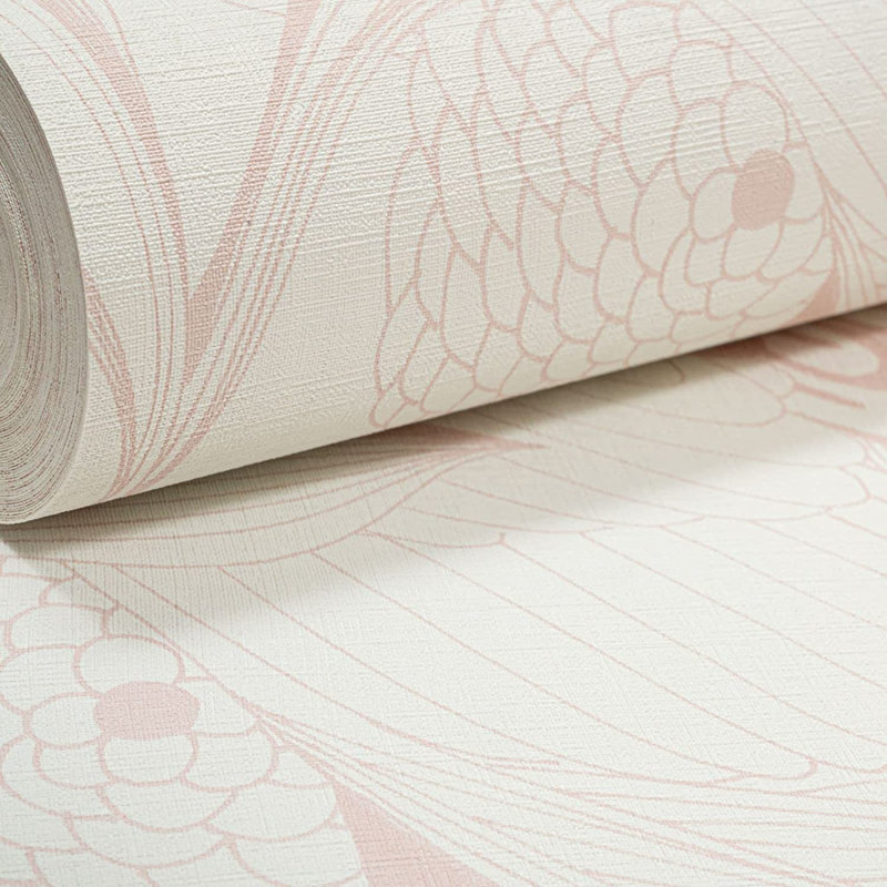 Pink White Floral Textured Wallpaper - Botanique Plume Rose Birds - Solid Heavy Duty Plain Designer Wallpaper - Non Woven Fleece Wallpaper For Living Room Bedroom Kitchen Office Space