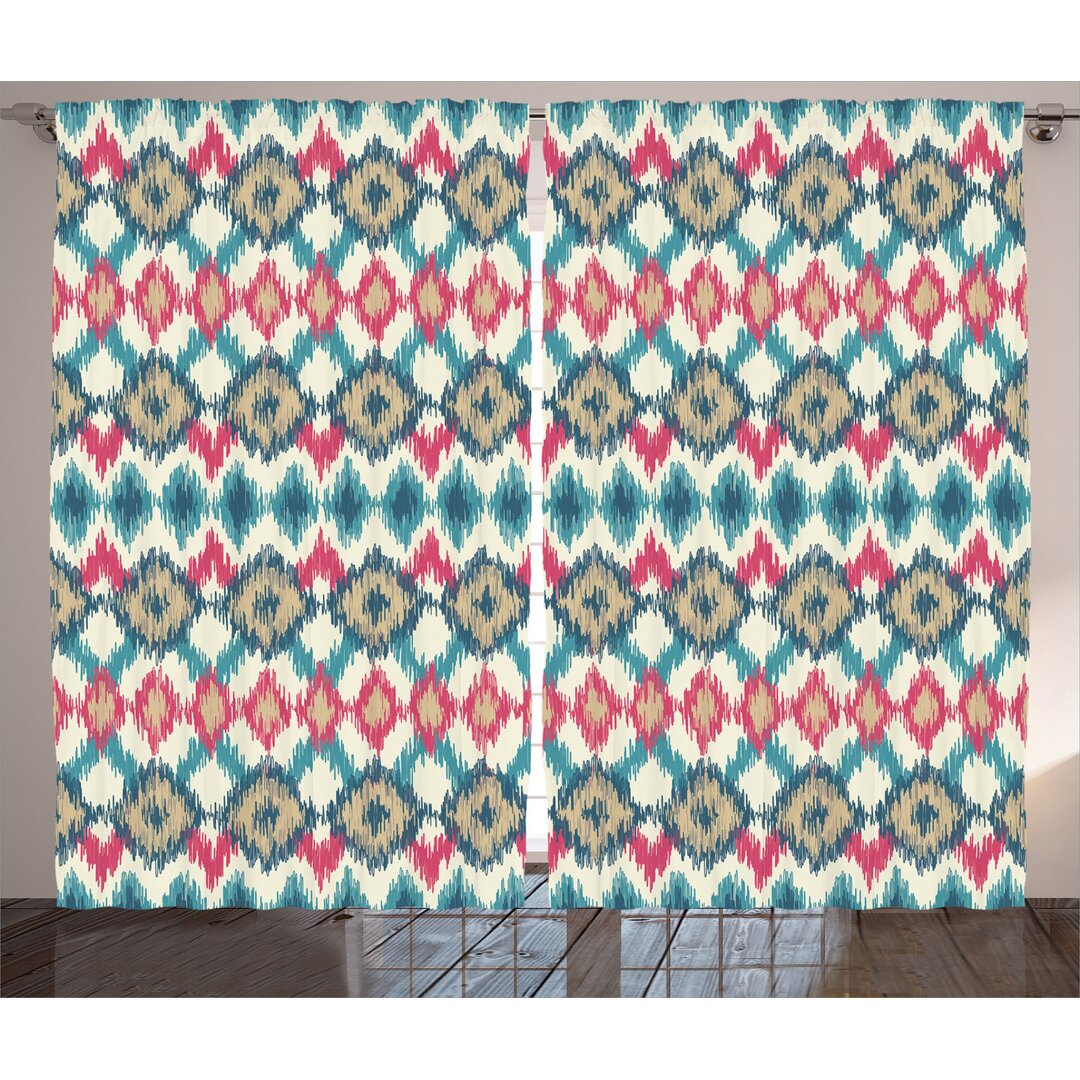 Rustikaler Vorhang, Handgemachte Triangle Boho, asiatisch, Creme Red Teal