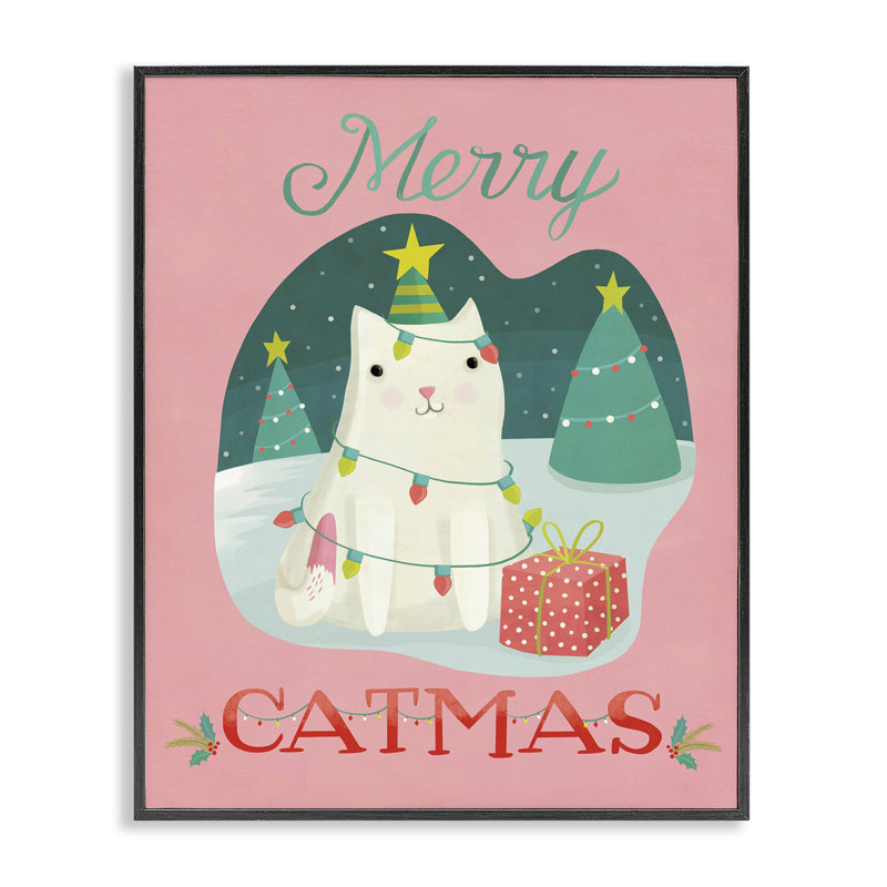 «Merry Catmas Festive Kitten», conception de Laura Watson, H 14 po x l 11 po, Giclée encadrée noir minuit